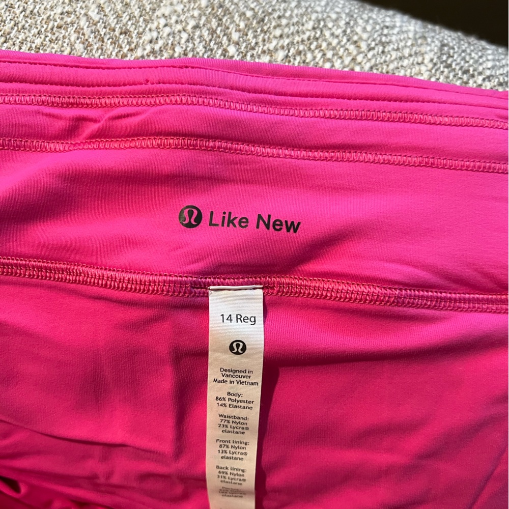 Lululemon Pink Pace Rival, women 14 "Lululemon "like new", bought, never wore